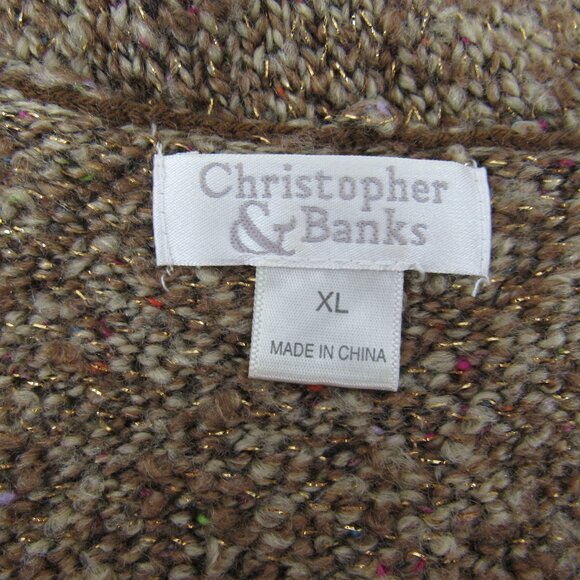 Christopher & Banks Women's Brown w/Gold Thread Button Up Sleeveless Vest  XL - Picture 10 of 11